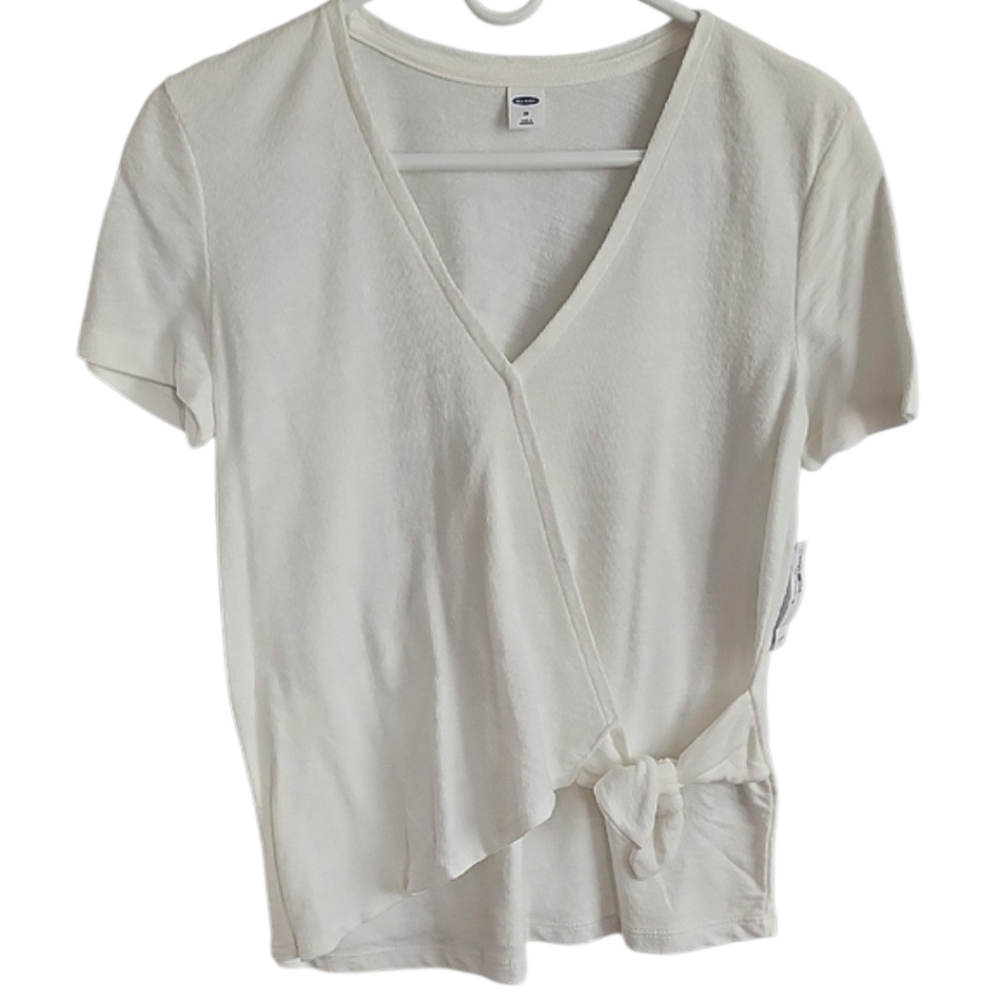 NWT Old Navy White V-Neck Side Tie  Knit Blouse XS Balletcore